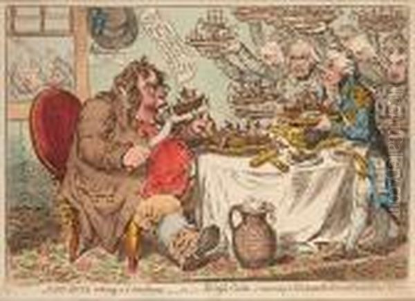 John Bull Taking A 
Luncheon:-0r-british Cooks, Cramming Old Grumble Gizzard With Bonne 
Chere Oil Painting by James Gillray