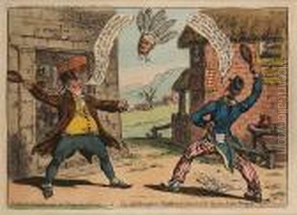 Political Amusements For Young 
Gentlemen;-or-the Old Brentford Shuttlecock, Between Old Sarum & The
 Temple Of St. Stevens Oil Painting by James Gillray