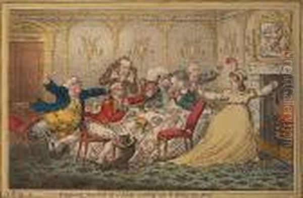 Company Shocked At A Lady Getting Up To Ring The Bell Oil Painting by James Gillray