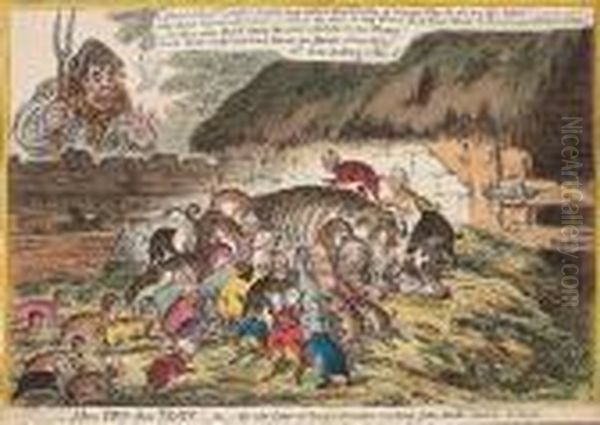 More Pigs Than Teats; -or- The 
New Litter Of Hungry Grunters, Sucking John Bulls Old Sow To Death Oil Painting by James Gillray