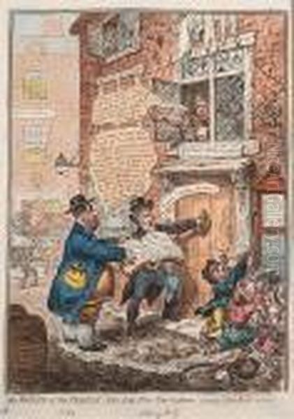 'the Friend Of The People', & His Petty-new-tax-gatherer, Paying John Bull A Visit Oil Painting by James Gillray