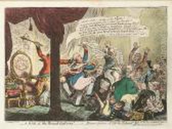 A Kick At The 
Broad-bottoms!-i.e.-emancipation Of All The Talents.vide The Fate Of Y 
Catholic Bull Oil Painting by James Gillray