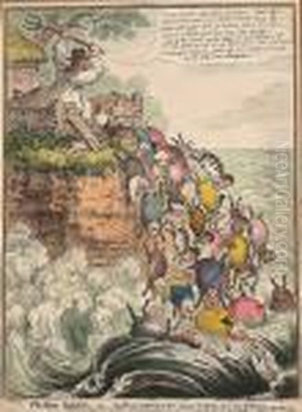 The Pigs Possessed;-or-the Broad
 Bottom'd Litter Running Headlong Into Y Sea Of Perdition Oil Painting by James Gillray