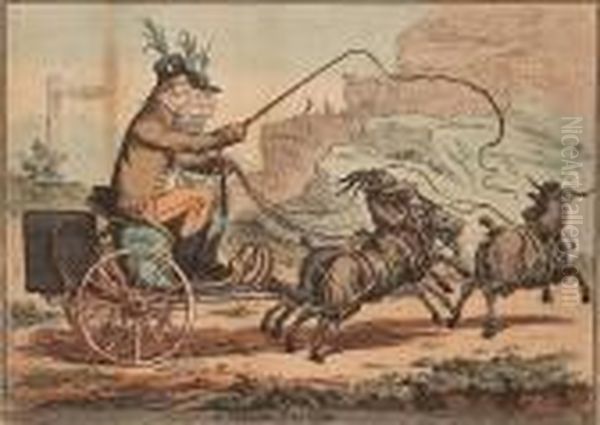 A Welch Tandem Oil Painting by James Gillray