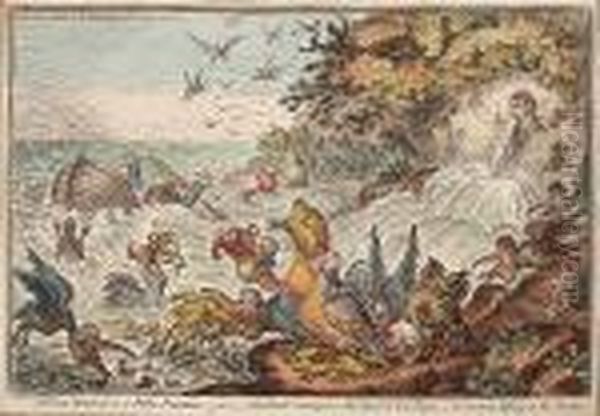 A Great Stream From 
Petty-fountain;-or- John Bull Swamped In The Flood Of New 
Taxes;-cormorants Fighting In The Stream Oil Painting by James Gillray