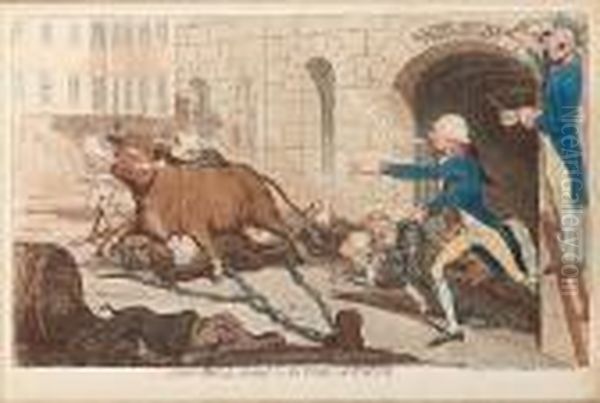 John-bull, Baited By The Dogs Of Excise Oil Painting by James Gillray