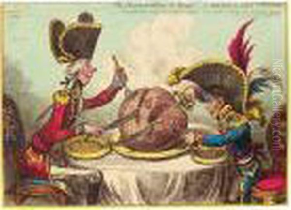 An Interesting Album Of 
Caricatures Including 'the Plumb-pudding In Danger; - Or State Epicures 
Taking Un Petit Souper' (british Museum Caricatures 10371) Oil Painting by James Gillray