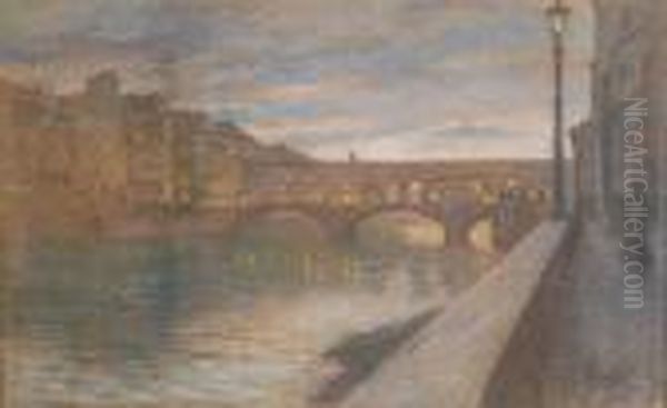 Ponte Vecchio All'imbrunire - Firenze Oil Painting by Francesco Gioli