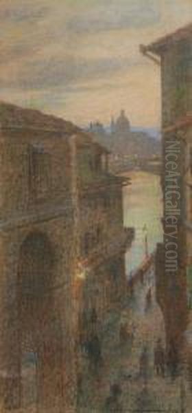 Scorcio Di Firenze Da Una Via Sul Lungarno Oil Painting by Francesco Gioli