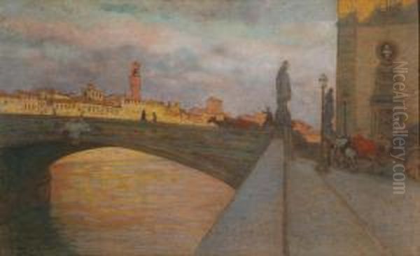 Carrozze A Ponte Santa Trinita A Firenze Oil Painting by Francesco Gioli