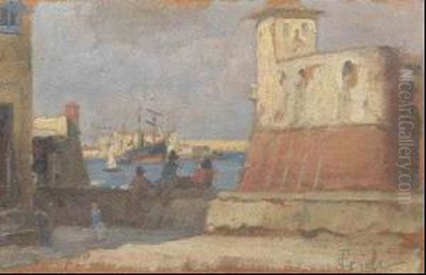 Veduta Del Porto Di Livorno Oil Painting by Francesco Gioli