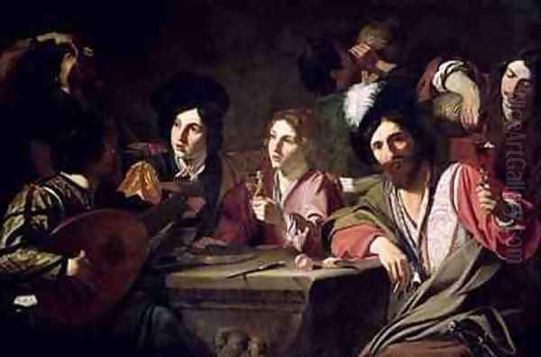 Meeting of Drinkers Oil Painting by Bartolomeo Manfredi