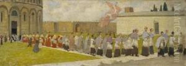 Processione A Campo Dei Miracoli Oil Painting by Francesco Gioli