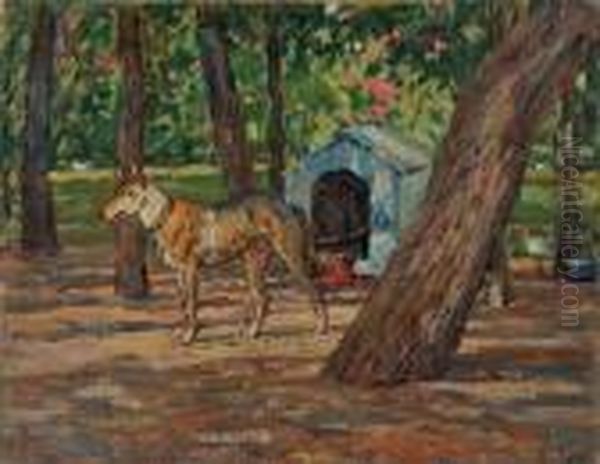 Giardino Con Cane Oil Painting by Luigi Gioli