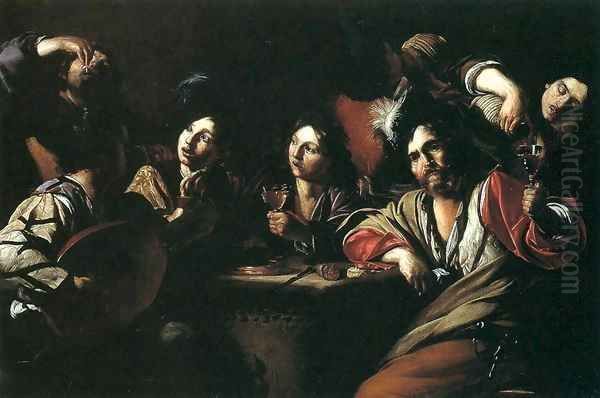 Tavern Scene with a Lute Player Oil Painting by Bartolomeo Manfredi