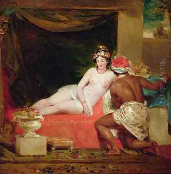 An odalisque with a slave in an interior Oil Painting by William James Muller