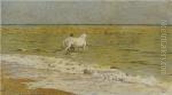 Marina Con Cavallo Bianco Oil Painting by Luigi Gioli