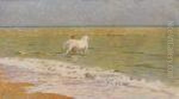 Figura Con Cavallo In Riva Al Mare Oil Painting by Luigi Gioli