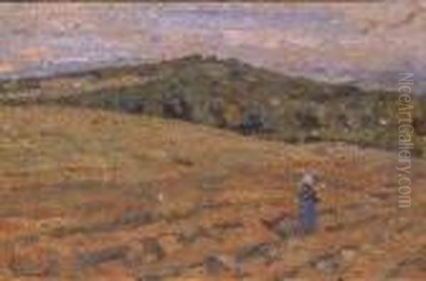 Scorcio Di Campagna Con Figura Oil Painting by Luigi Gioli