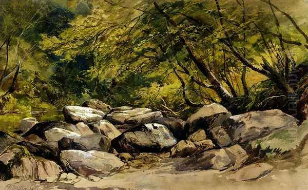 A Rocky Stream, Lyndale, Devon Oil Painting by William James Muller