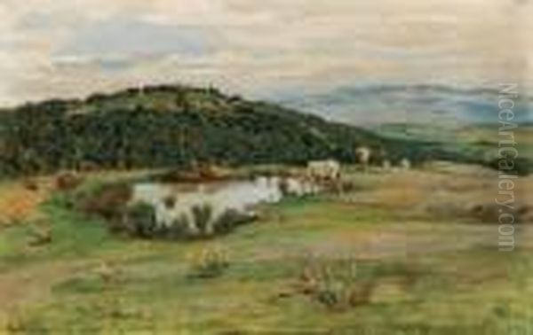 Paesaggio Con Buoi Al Pascolo Oil Painting by Luigi Gioli