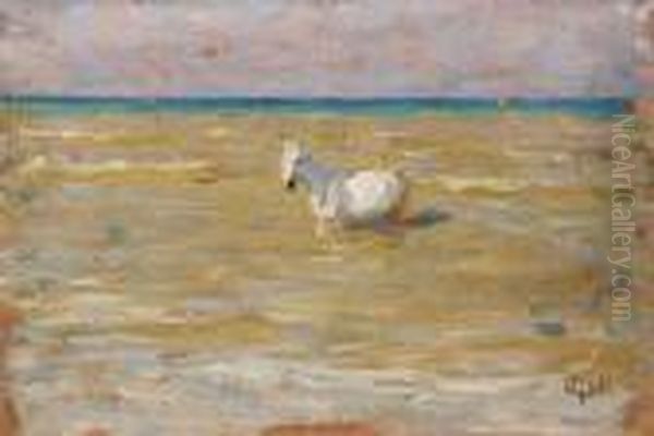 Cavallo In Riva Al Mare Oil Painting by Luigi Gioli