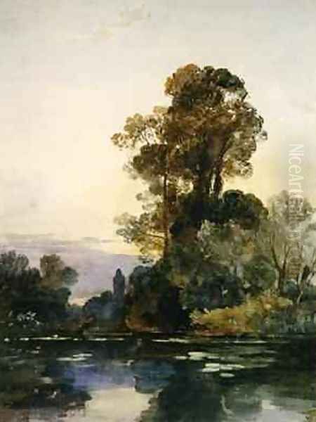 Tall trees by a lake Oil Painting by William James Muller