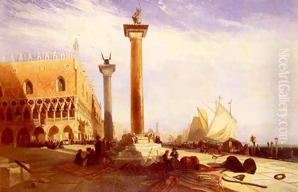 Piazetta And The Doge's Palace, Venice Oil Painting by William James Muller