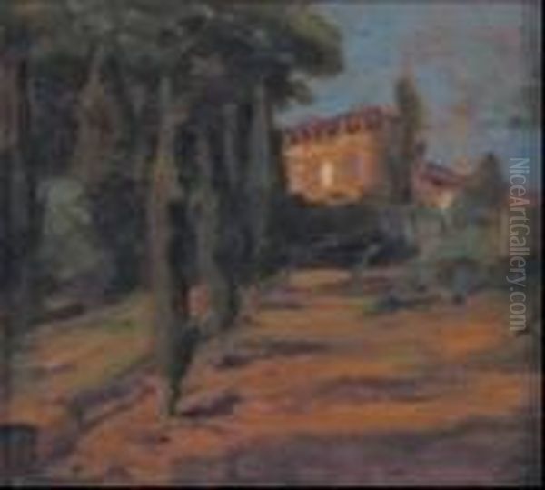 Villa Con Cipressi Oil Painting by Luigi Gioli