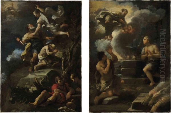 The Sacrifice Of Isaac; And The Sacrifices Of Abel And Cain Oil Painting by Luca Giordano