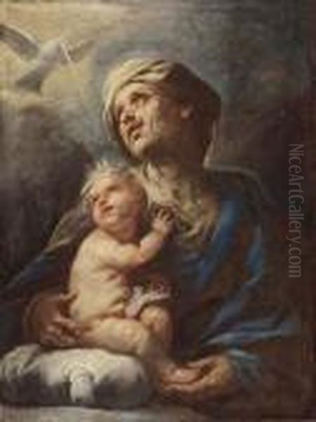 Saint Elizabeth And The Infant Saint John The Baptist Oil Painting by Luca Giordano