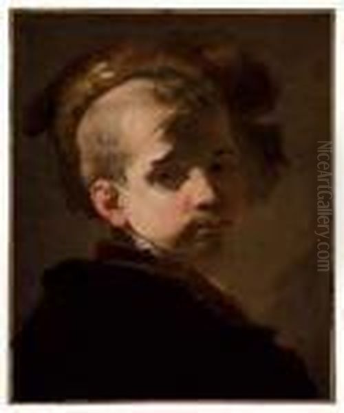 Portrait Of A Boy In A Fur Hat Oil Painting by Luca Giordano