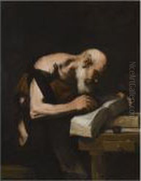 A Philosopher Writing Oil Painting by Luca Giordano