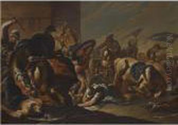 A Battle Scene Oil Painting by Luca Giordano