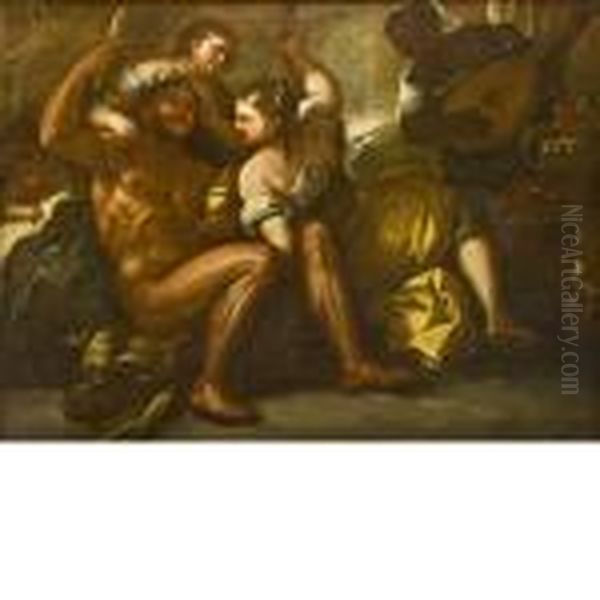 Ercole E Onfale Oil Painting by Luca Giordano