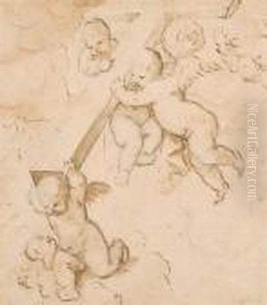 Putti Carrying A Cross Oil Painting by Luca Giordano