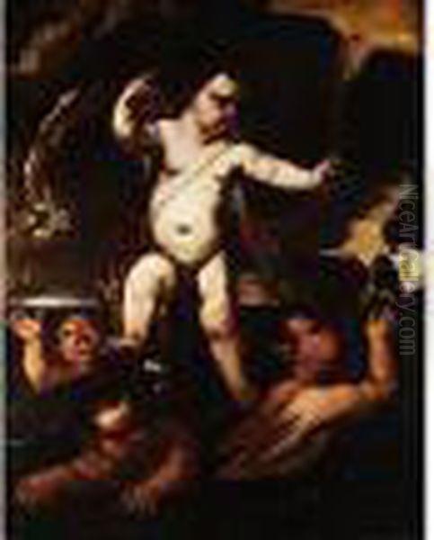 Der Amorknabe, Wutentbrannt Oil Painting by Luca Giordano