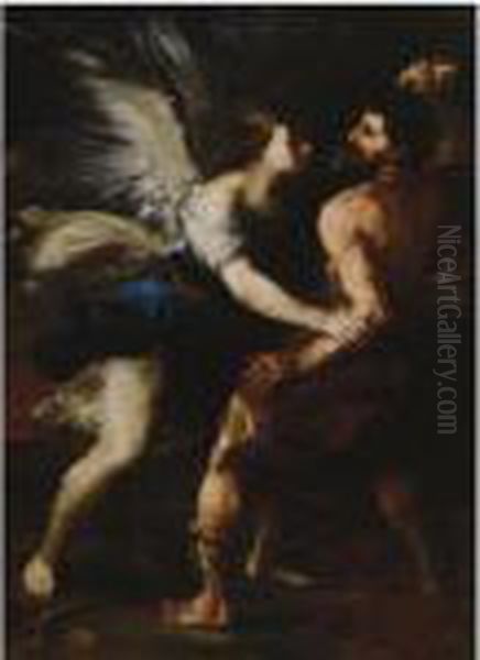 Jacob Wrestling With The Angel Oil Painting by Luca Giordano