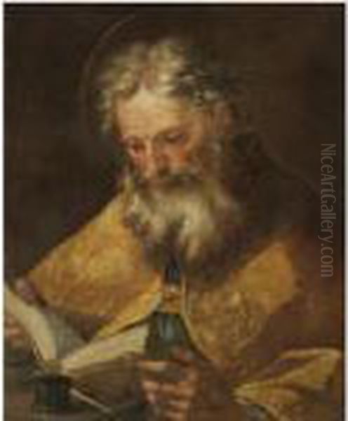 A Bishop Saint Reading The Bible Oil Painting by Luca Giordano