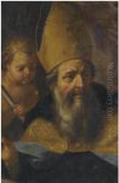 A Bishop Saint Oil Painting by Luca Giordano