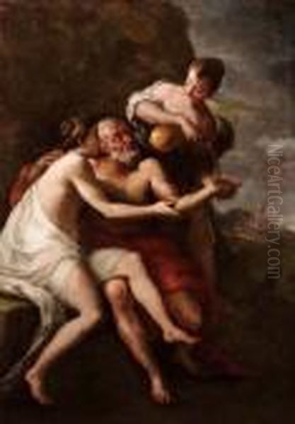 Loth E Le Figlie Oil Painting by Luca Giordano