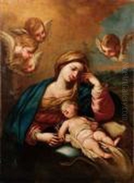 Madonna Bimbo E Angioli Oil Painting by Luca Giordano