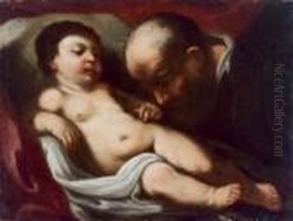 Ges? Bambino Con San Giuseppe Oil Painting by Luca Giordano