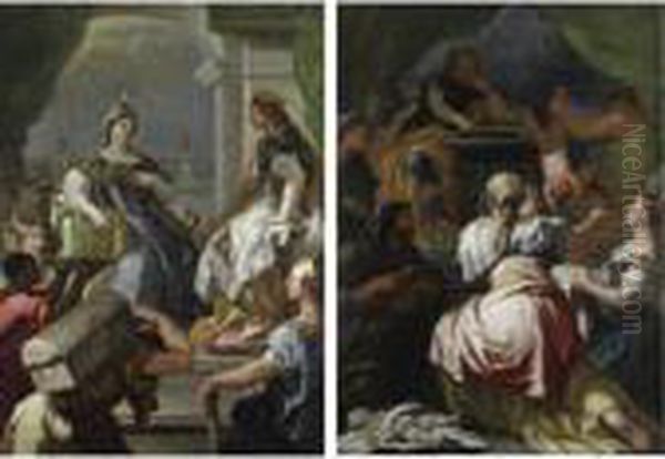 Salomone E La Regina Di Saba; Giudizio Di Salomone Oil Painting by Luca Giordano