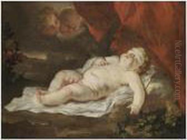 The Christ Child Sleeping In A Landscape Attended By Putti Oil Painting by Luca Giordano