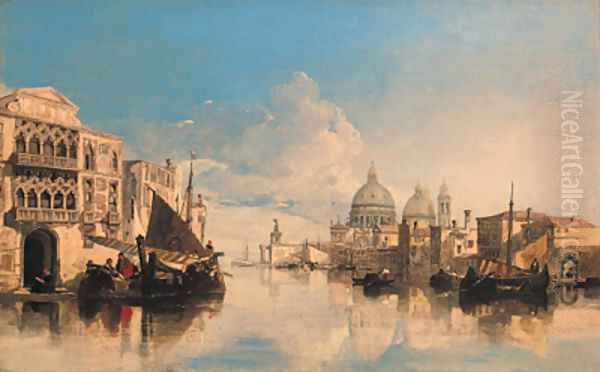 A Venetian capriccio with the Dogana and Santa Maria della Salute Oil Painting by William James Muller