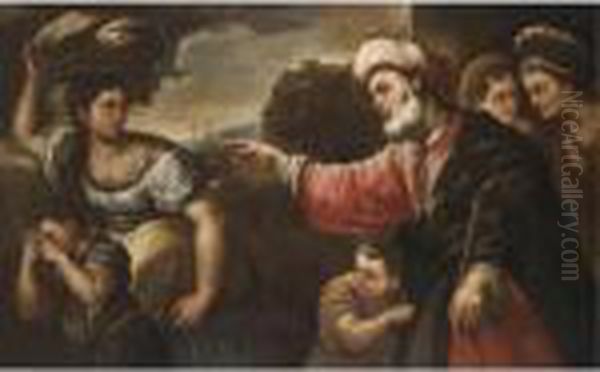 Abraham Bannishing Hagar And Ishmael Oil Painting by Luca Giordano