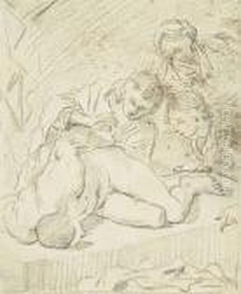 Three Figures Looking Over A Reclining Figure Oil Painting by Luca Giordano