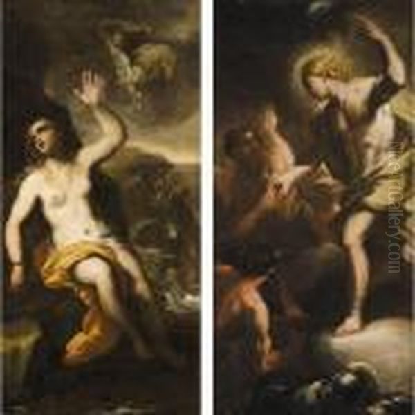 Perseus And Andromeda; Apollo In Vulcan's Forge Oil Painting by Luca Giordano