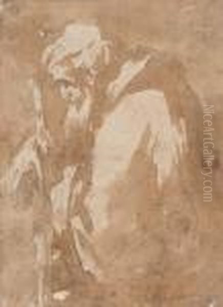 Study Of An Old Man Holding A Staff by Luca Giordano